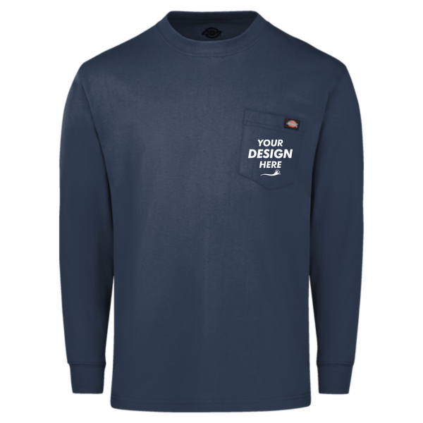Dickies Men's Traditional Heavyweight Long Sleeve T-Shirt, Dark Navy, Front view, Mockup
