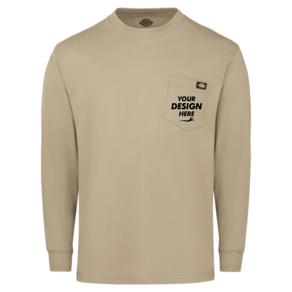 Dickies Men's Traditional Heavyweight Long Sleeve T-Shirt, Desert Sand, Front view, Mockup