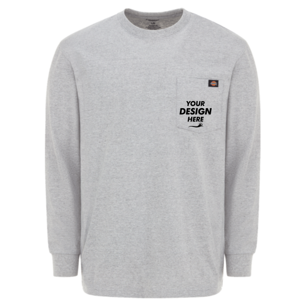 Dickies Men's Traditional Heavyweight Long Sleeve T-Shirt, Heather Grey, Front view, Mockup