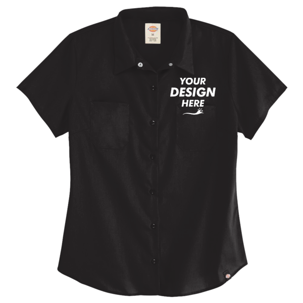 Dickies Women's Industrial Short Sleeve Work Shirt, Black, Front view, Mockup