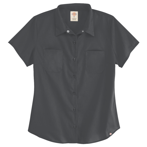 Dickies Women's Industrial Short Sleeve Work Shirt, Dark Charcoal, Front view