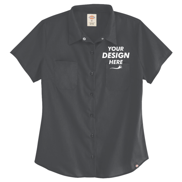 Dickies Women's Industrial Short Sleeve Work Shirt, Dark Charcoal, Front view, Mockup