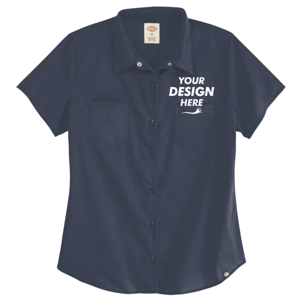 Dickies Women's Industrial Short Sleeve Work Shirt, Dark Navy, Front view, Mockup