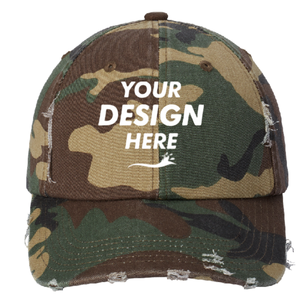 District Distressed Cap, Military Camo, Front view, Mockup