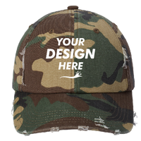 District Distressed Cap, Military Camo, Front view, Mockup
