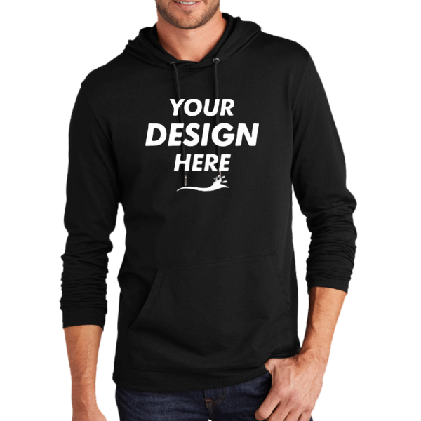 District Featherweight French Terry Hoodie, Black, Front view, Mockup