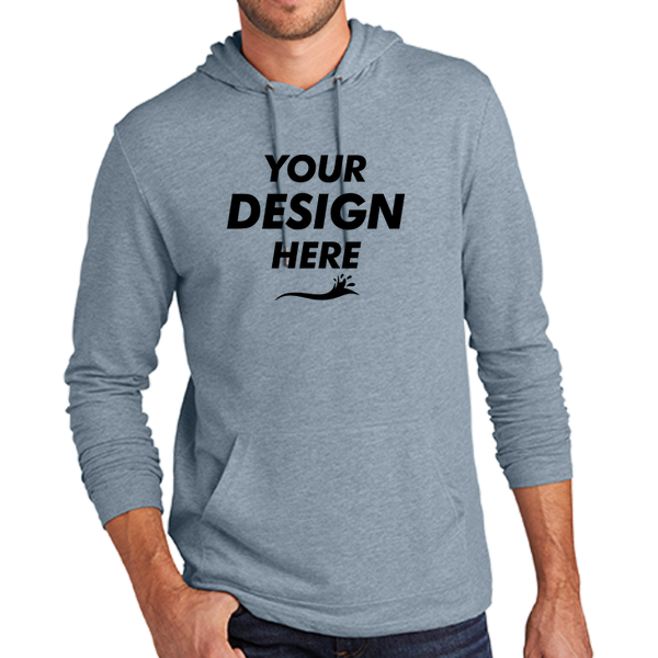 District Featherweight French Terry Hoodie, Flint Blue Heather, Front view, Mockup