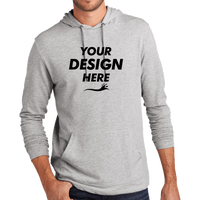 District Featherweight French Terry Hoodie, Light Heather Grey, Front view, Mockup