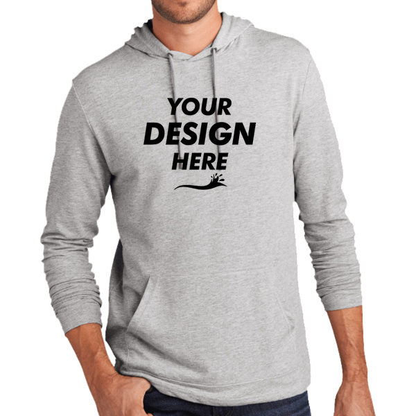 District Featherweight French Terry Hoodie, Light Heather Grey, Front view, Mockup