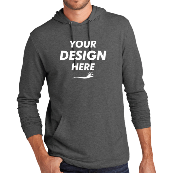 District Featherweight French Terry Hoodie, Washed Coal, Front view, Mockup