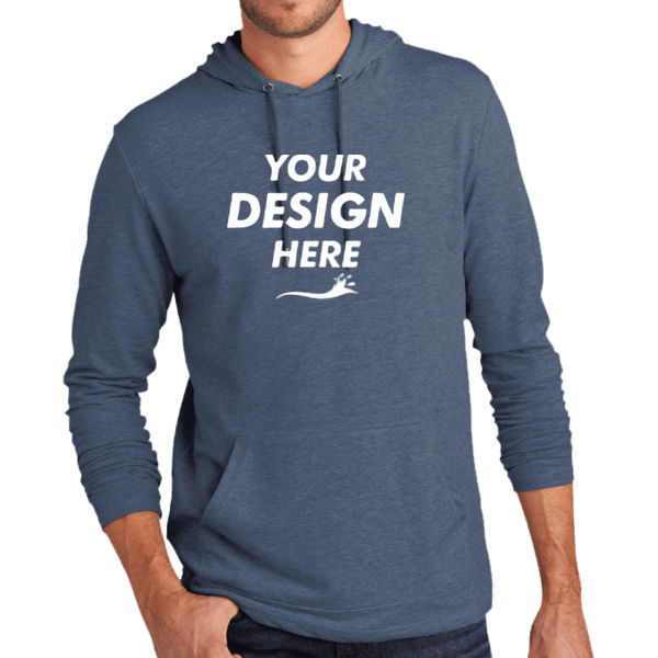 District Featherweight French Terry Hoodie, Washed Indigo, Front view, Mockup