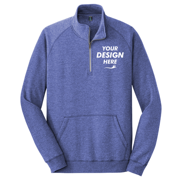 District Lightweight Fleece 1/4 Zip, Heathered Deep Royal, Front view, Mockup