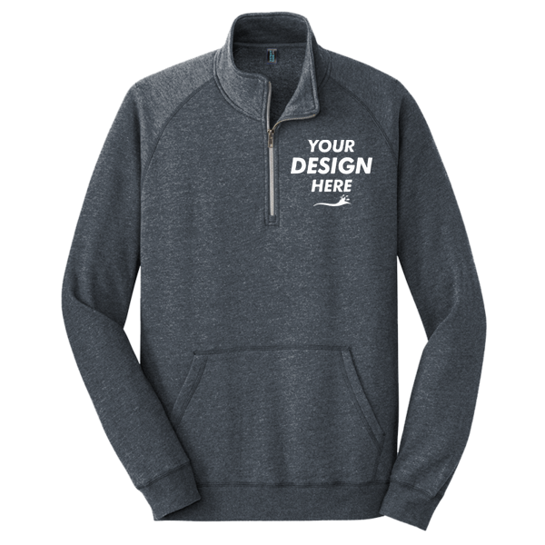 District Lightweight Fleece 1/4 Zip, Heathered Navy, Front view, Mockup