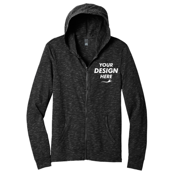 District Medal Full Zip Hoodie, Black, Front view, Mockup