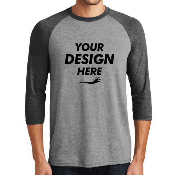 District Perfect Tri ® 3/4 Sleeve Raglan, Black Frost / Grey Frost, Front view, Mockup