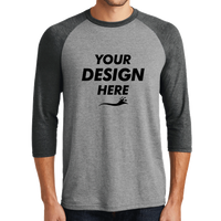 District Perfect Tri ® 3/4 Sleeve Raglan, Black Frost / Grey Frost, Front view, Mockup