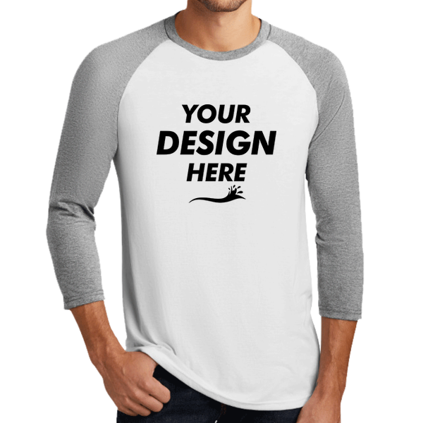 District Perfect Tri ® 3/4 Sleeve Raglan, Grey Frost / White, Front view, Mockup