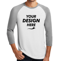 District Perfect Tri ® 3/4 Sleeve Raglan, Grey Frost / White, Front view, Mockup