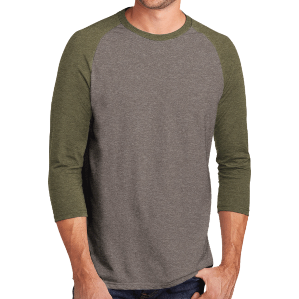 District Perfect Tri ® 3/4 Sleeve Raglan, Military Green Frost / Grey Frost, Front view