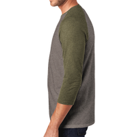 District Perfect Tri ® 3/4 Sleeve Raglan, Military Green Frost / Grey Frost, Left Sleeve view
