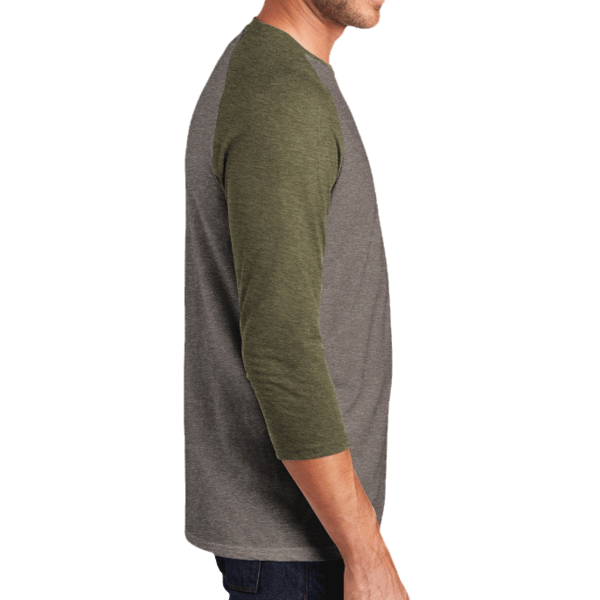 District Perfect Tri ® 3/4 Sleeve Raglan, Military Green Frost / Grey Frost, Right Sleeve view