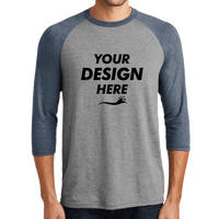 District Perfect Tri ® 3/4 Sleeve Raglan, Navy Frost / Grey Frost, Front view, Mockup