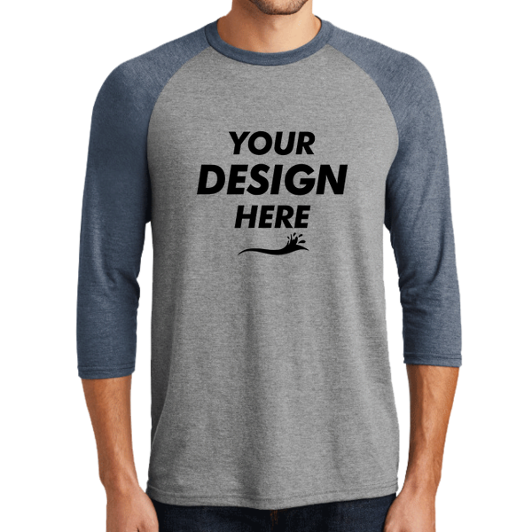 District Perfect Tri ® 3/4 Sleeve Raglan, Navy Frost / Grey Frost, Front view, Mockup