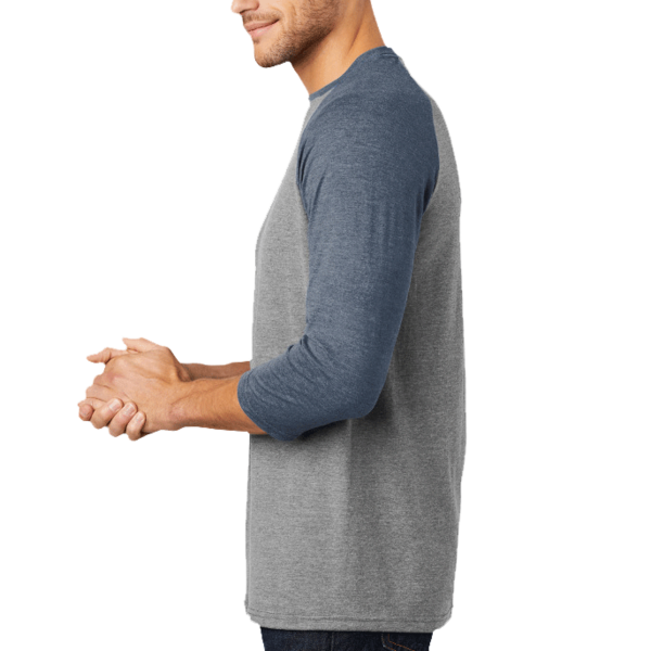 District Perfect Tri ® 3/4 Sleeve Raglan, Navy Frost / Grey Frost, Left Sleeve view