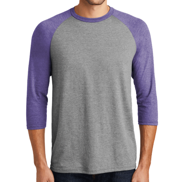 District Perfect Tri ® 3/4 Sleeve Raglan, Purple Frost / Grey Frost, Front view