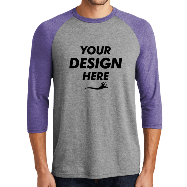 District Perfect Tri ® 3/4 Sleeve Raglan, Purple Frost / Grey Frost, Front view, Mockup