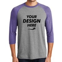 District Perfect Tri ® 3/4 Sleeve Raglan, Purple Frost / Grey Frost, Front view, Mockup