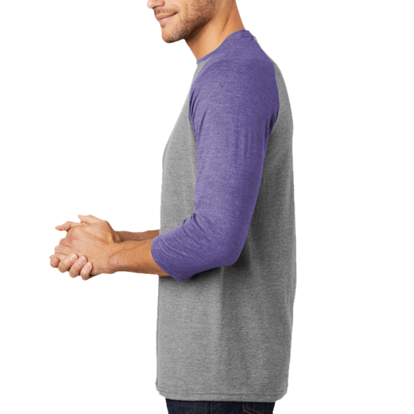 District Perfect Tri ® 3/4 Sleeve Raglan, Purple Frost / Grey Frost, Left Sleeve view