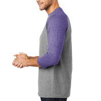 District Perfect Tri ® 3/4 Sleeve Raglan, Purple Frost / Grey Frost, Left Sleeve view