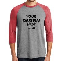 District Perfect Tri ® 3/4 Sleeve Raglan, Red Frost / Grey Frost, Front view, Mockup