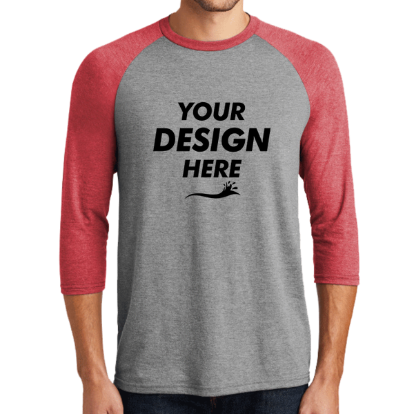 District Perfect Tri ® 3/4 Sleeve Raglan, Red Frost / Grey Frost, Front view, Mockup