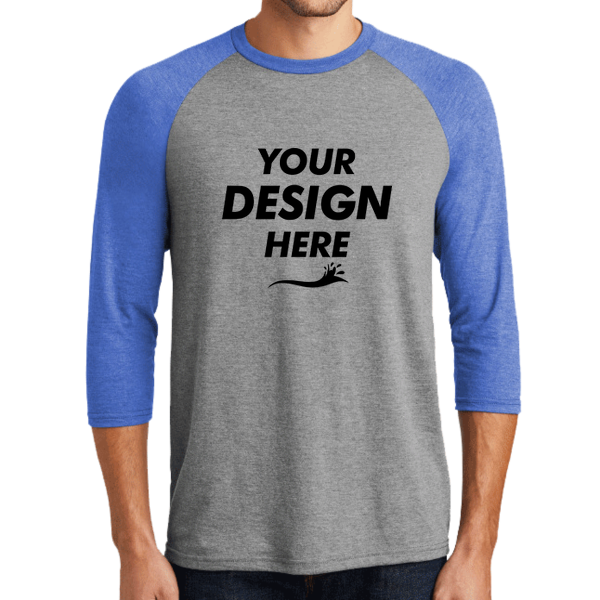 District Perfect Tri ® 3/4 Sleeve Raglan, Royal Frost / Grey Frost, Front view, Mockup