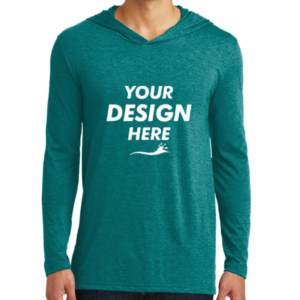 District Perfect Tri ® Long Sleeve Hoodie, Heathered Teal, Front view, Mockup