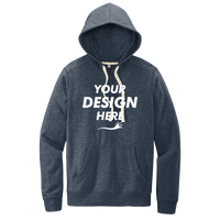 District Re Fleece Hoodie, Heathered Navy, Front view, Mockup