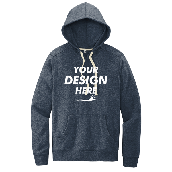 District Re Fleece Hoodie, Heathered Navy, Front view, Mockup