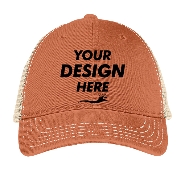 District Super Soft Mesh Back Cap, Burnt Orange / Stone, Front view, Mockup