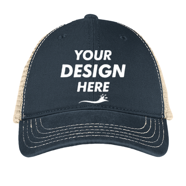 District Super Soft Mesh Back Cap, New Navy / Stone, Front view, Mockup