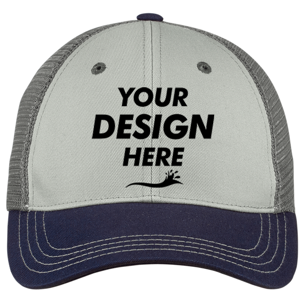 District Tri Tone Mesh Back Cap, Chrome / New Navy / Charcoal, Headwear Front view, Mockup