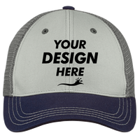 District Tri Tone Mesh Back Cap, Chrome / New Navy / Charcoal, Headwear Front view, Mockup