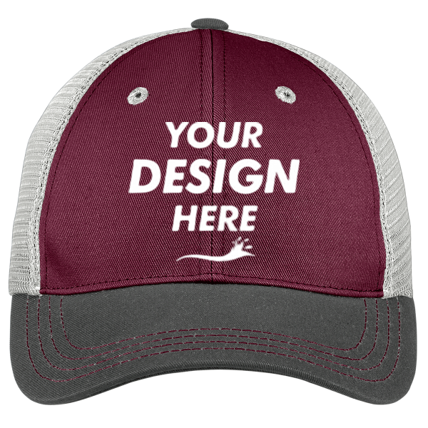 District Tri Tone Mesh Back Cap, Maroon / Charcoal / Grey, Headwear Front view, Mockup