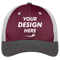 District Tri Tone Mesh Back Cap, Maroon / Charcoal / Grey, Headwear Front view, Mockup