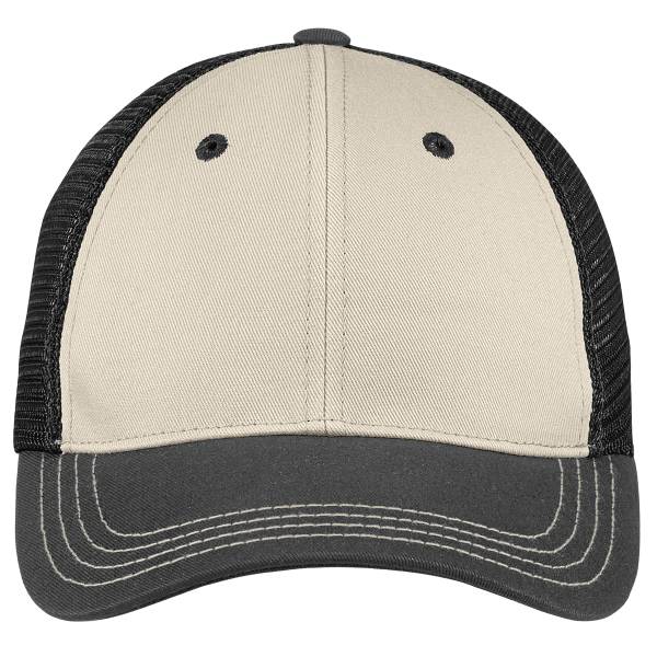 District Tri Tone Mesh Back Cap, Sandstone / Charcoal / Black, Headwear Front view