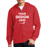 District V.I.T. Fleece Full Zip Hoodie, Classic Red, Front view, Mockup