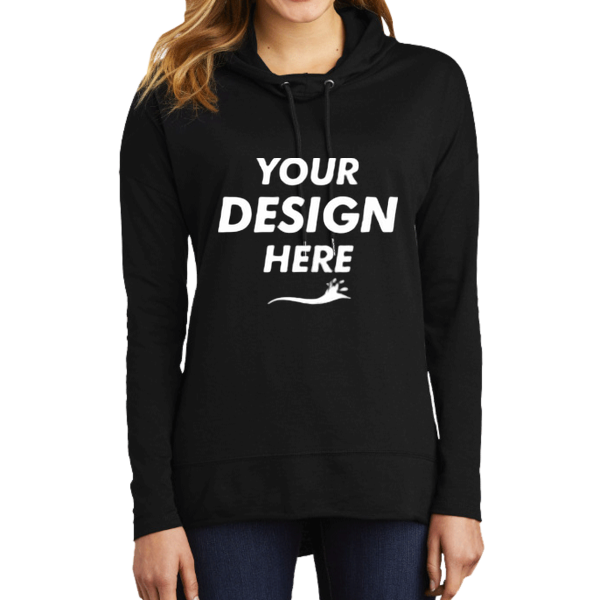 District Women's Featherweight French Terry Hoodie, Black, Front view, Mockup