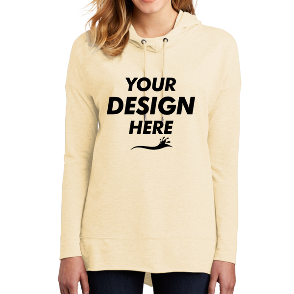 District Women's Featherweight French Terry Hoodie, Gardenia, Front view, Mockup