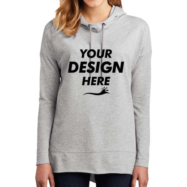 District Women's Featherweight French Terry Hoodie, Light Heather Grey, Front view, Mockup
